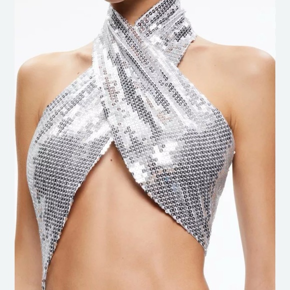 Alice & Olivia Halter neck silver sequin gown - Picture 4 of 5